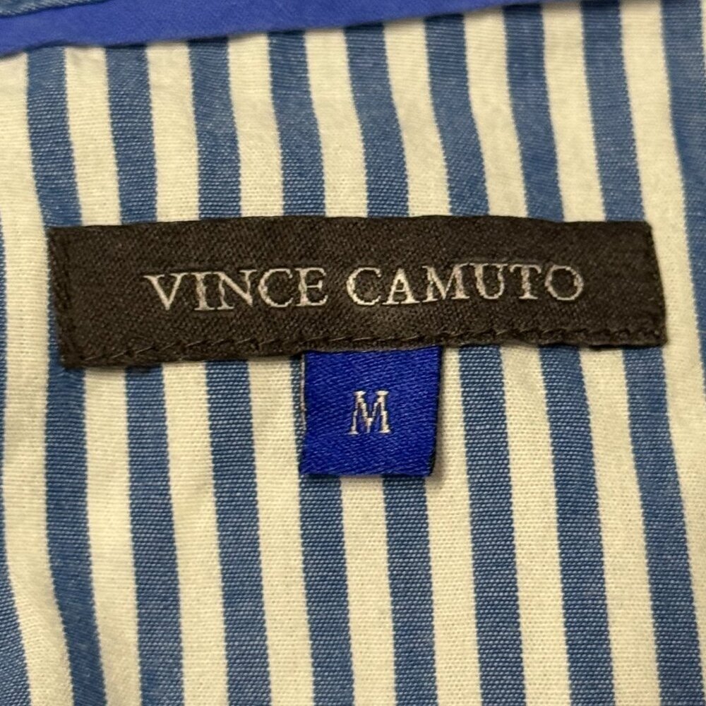 Vince Camuto Blue White Vertical Stripe Short Sleeve Button Down Casual Shirt - Picture 4 of 6